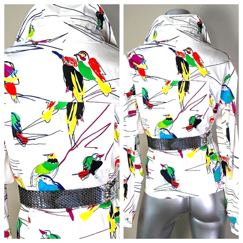 Novelty Print Button Down "Art to Wear" Vintage Artistic Jacket - Picture 12 of 13